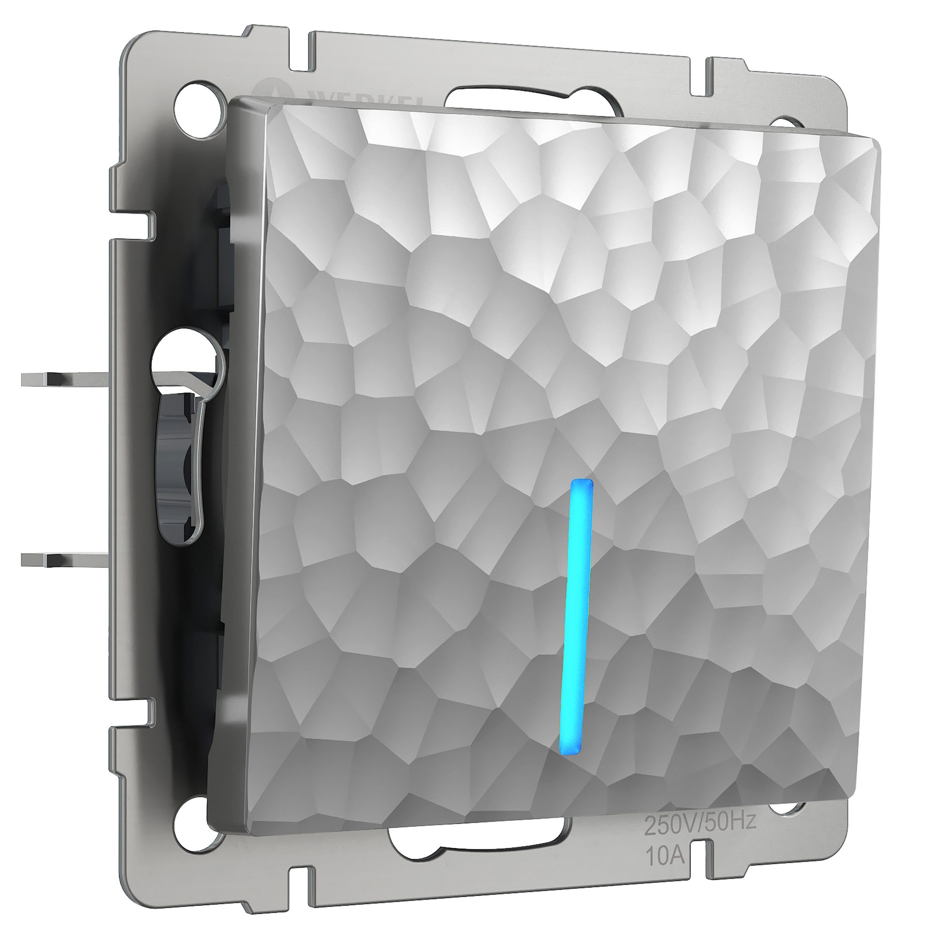 Выключатель Werkel W1212106/ Выключатель одноклавишный проходной с подсветкой (hammer серебряный)