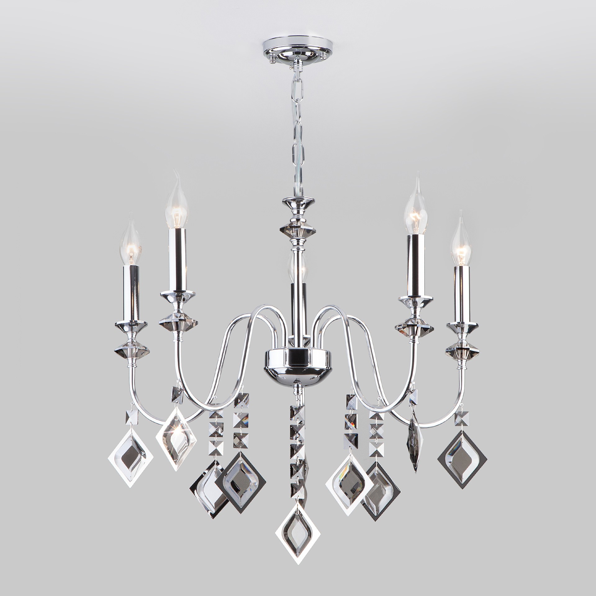 Подвесная люстра Eurosvet Telao 10120/5 хром/дымчатый хрусталь Strotskis Smart (10110/5)