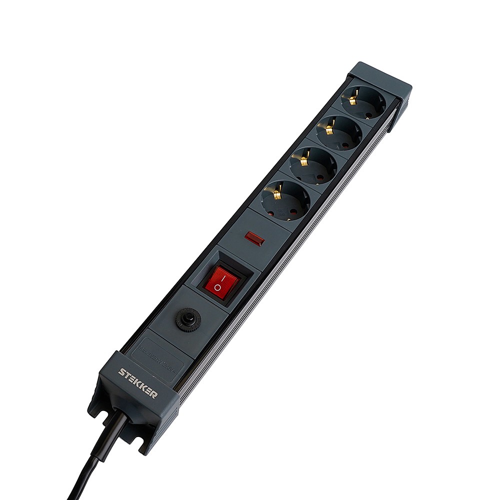 Сетевой фильтр 4-местный с/з 3x1мм2, 1,8 м, Stekker Techno 50156