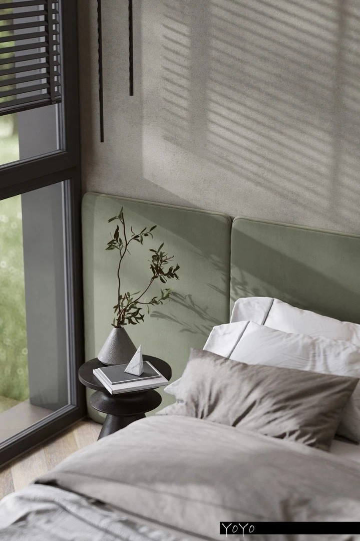 Концептуальный проект спальни в частном доме в стиле эко-минимализм.