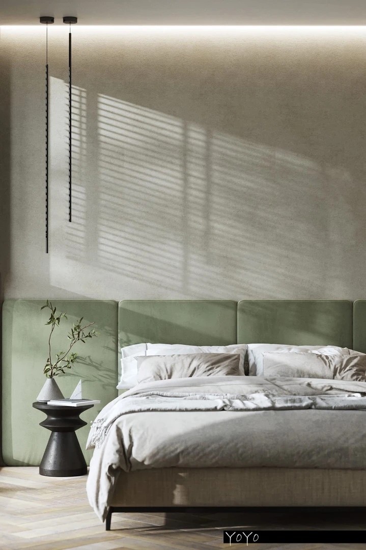 Концептуальный проект спальни в частном доме в стиле эко-минимализм.