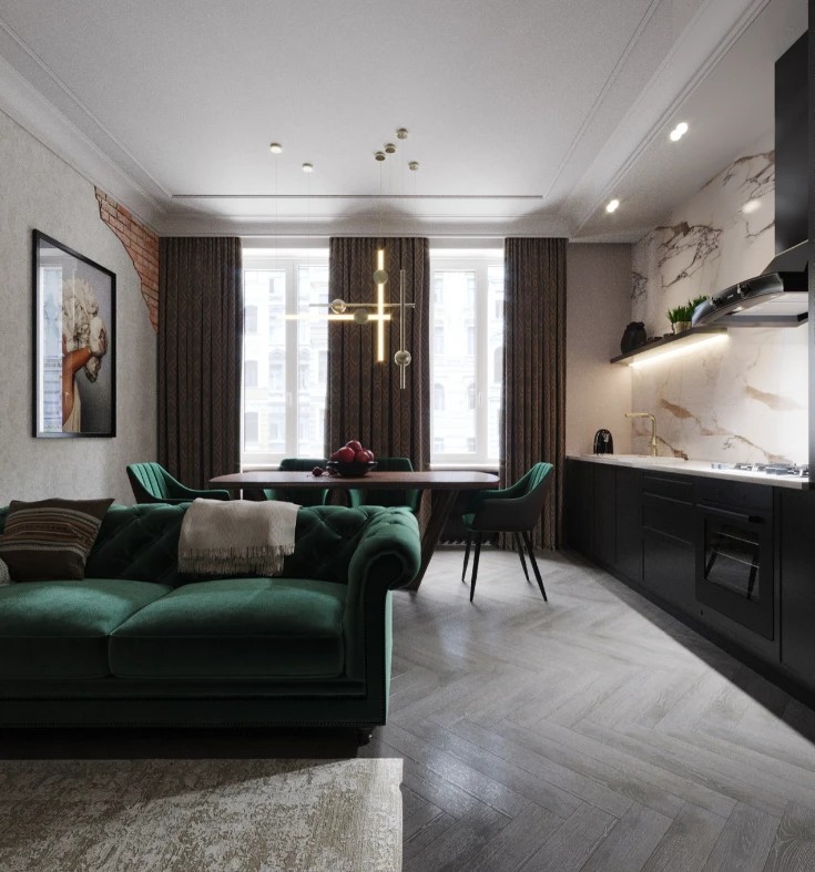 Квартира в темных тонах, Современная Классика, 70 м. кв.