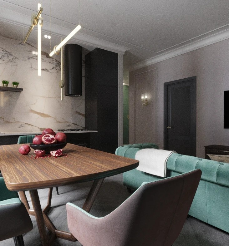 Квартира в темных тонах, Современная Классика, 70 м. кв.