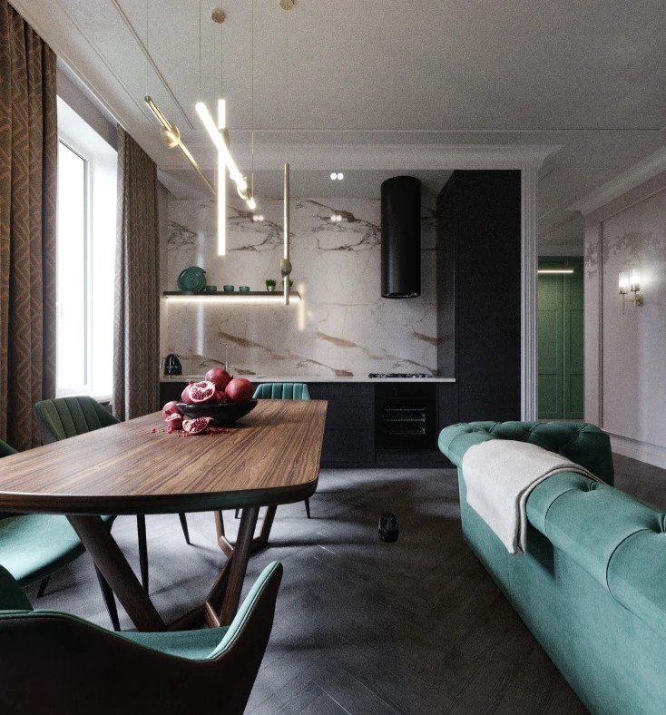 Квартира в темных тонах, Современная Классика, 70 м. кв.