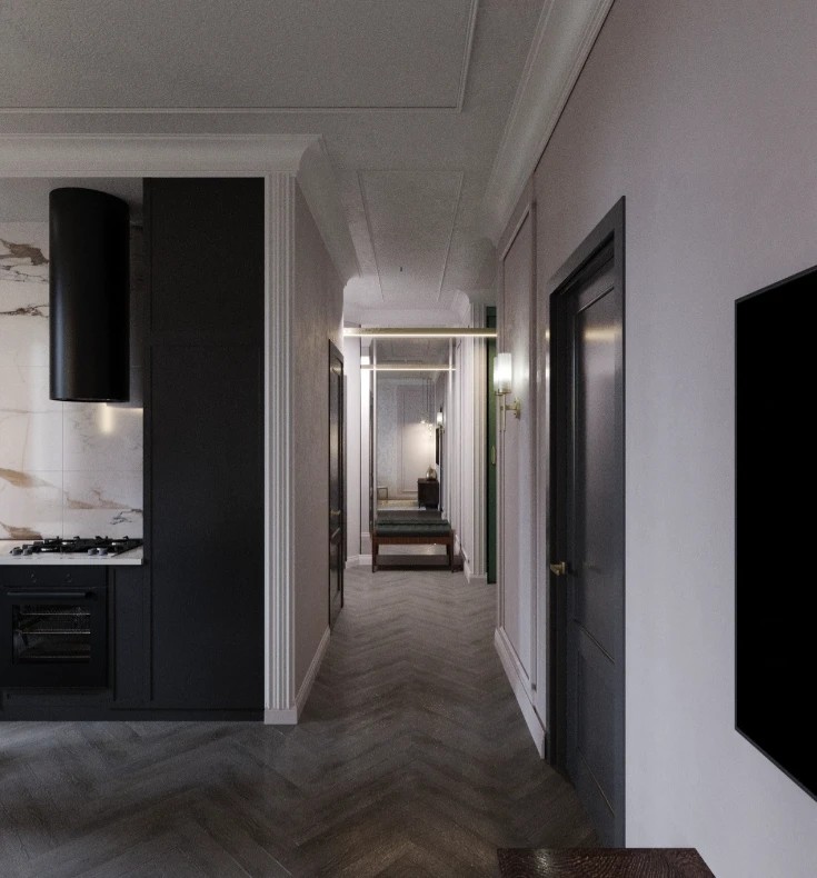 Квартира в темных тонах, Современная Классика, 70 м. кв.