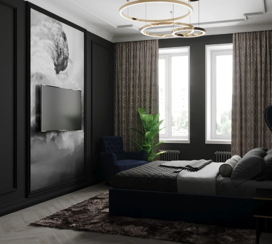 Квартира в темных тонах, Современная Классика, 70 м. кв.