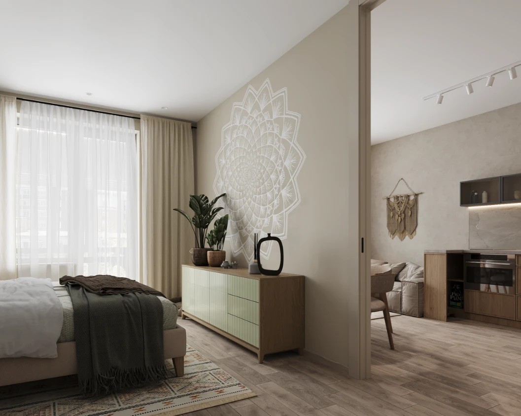 Уютная евродвушка в современном стиле с этническими мотивами