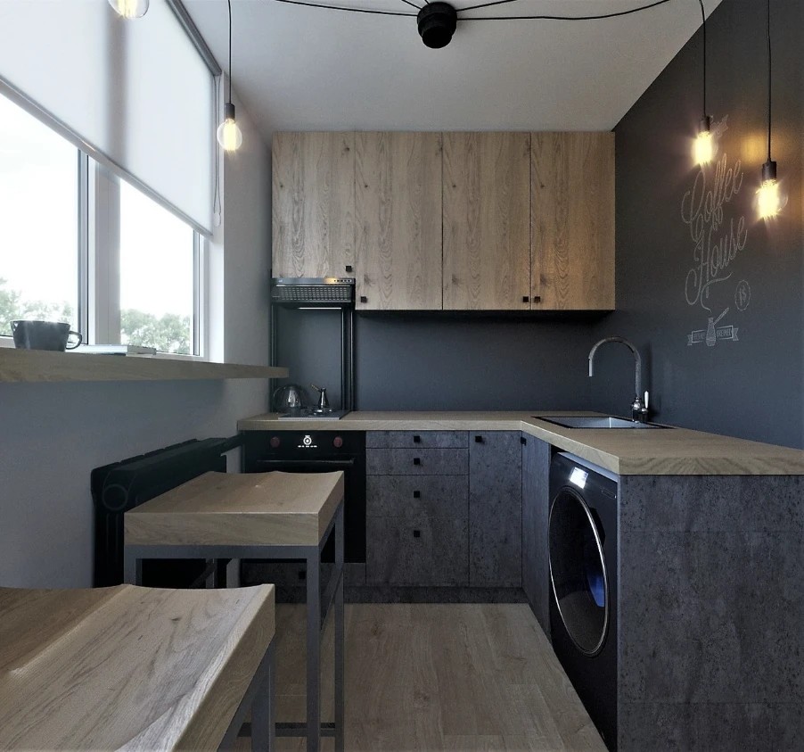 Кухня 5.5 м. кв. в стиле лофт.