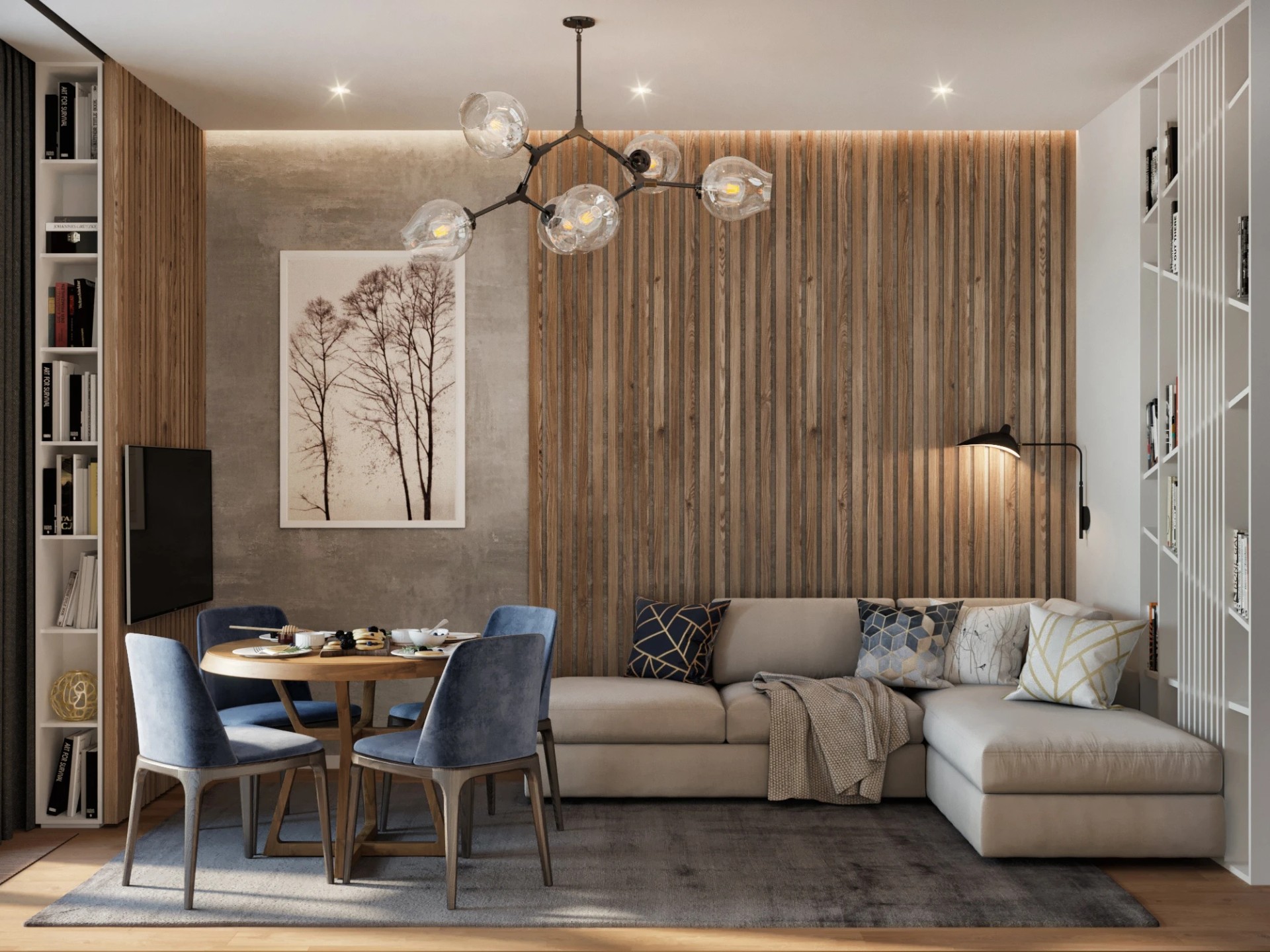 Кухней-гостиной в современном стиле.