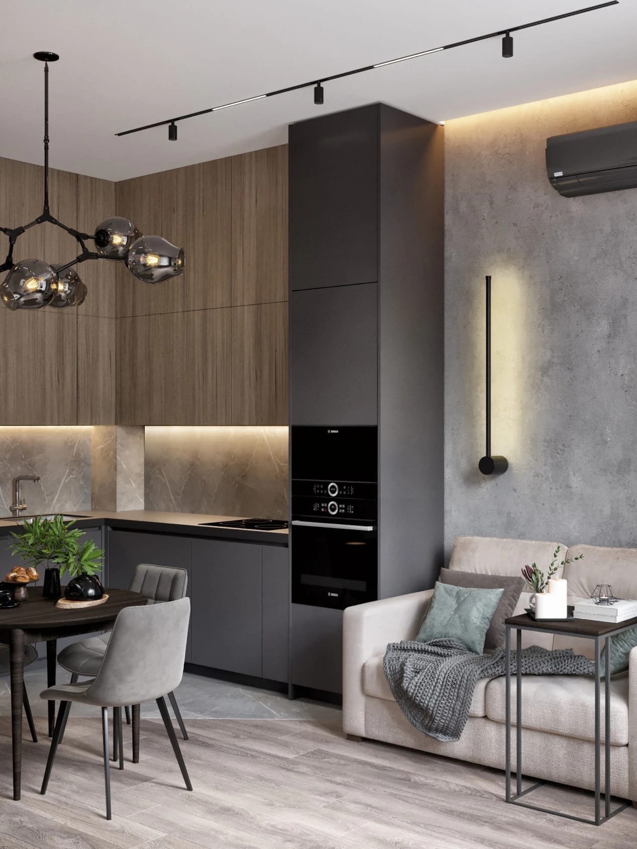 Кухня-гостиная из евродвушки в ЖК «Балтийская Жемчужина»