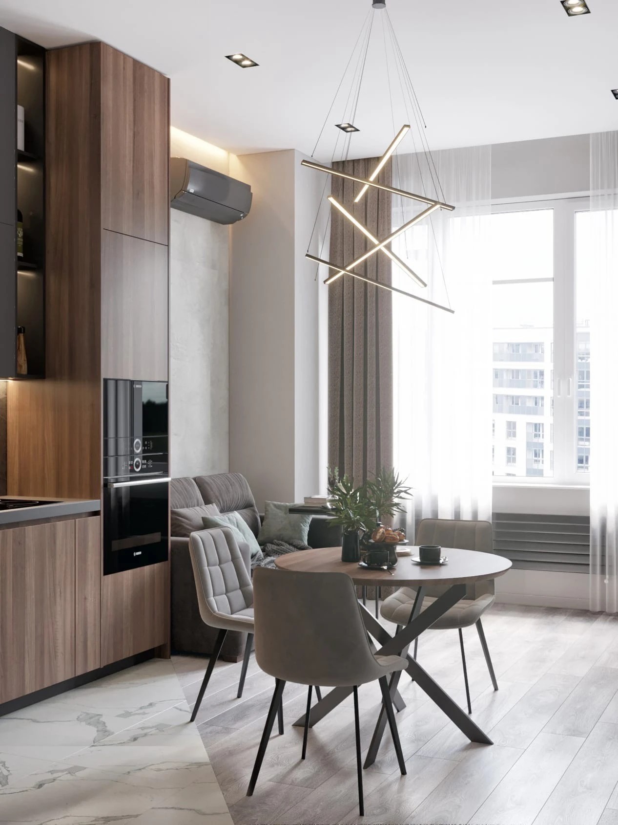 Кухня-гостиная из евродвушки в ЖК «Балтийская Жемчужина»