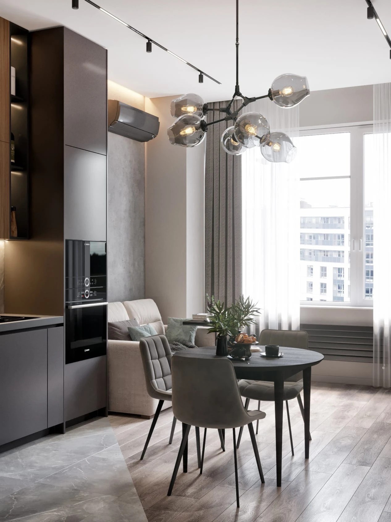 Кухня-гостиная из евродвушки в ЖК «Балтийская Жемчужина»