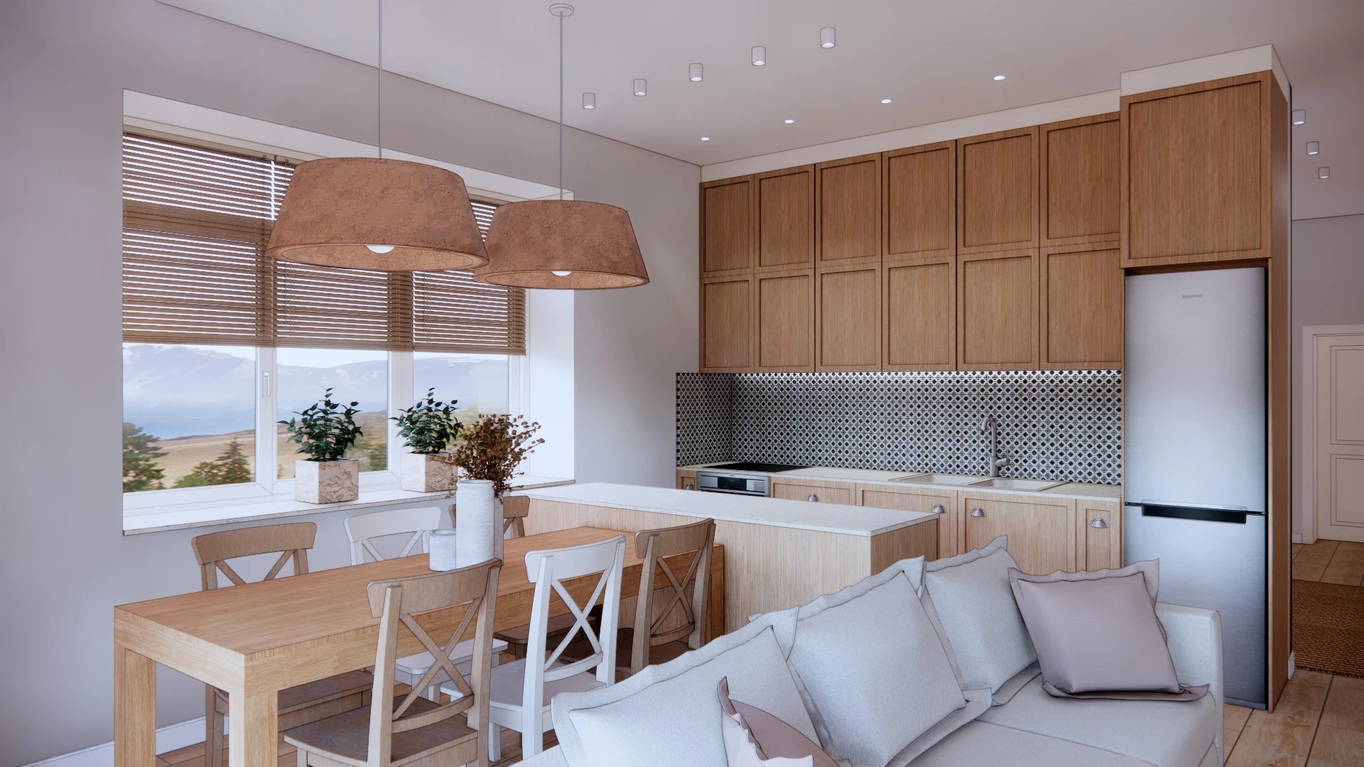 Проект гостиной загородного дома, 25 кв. м