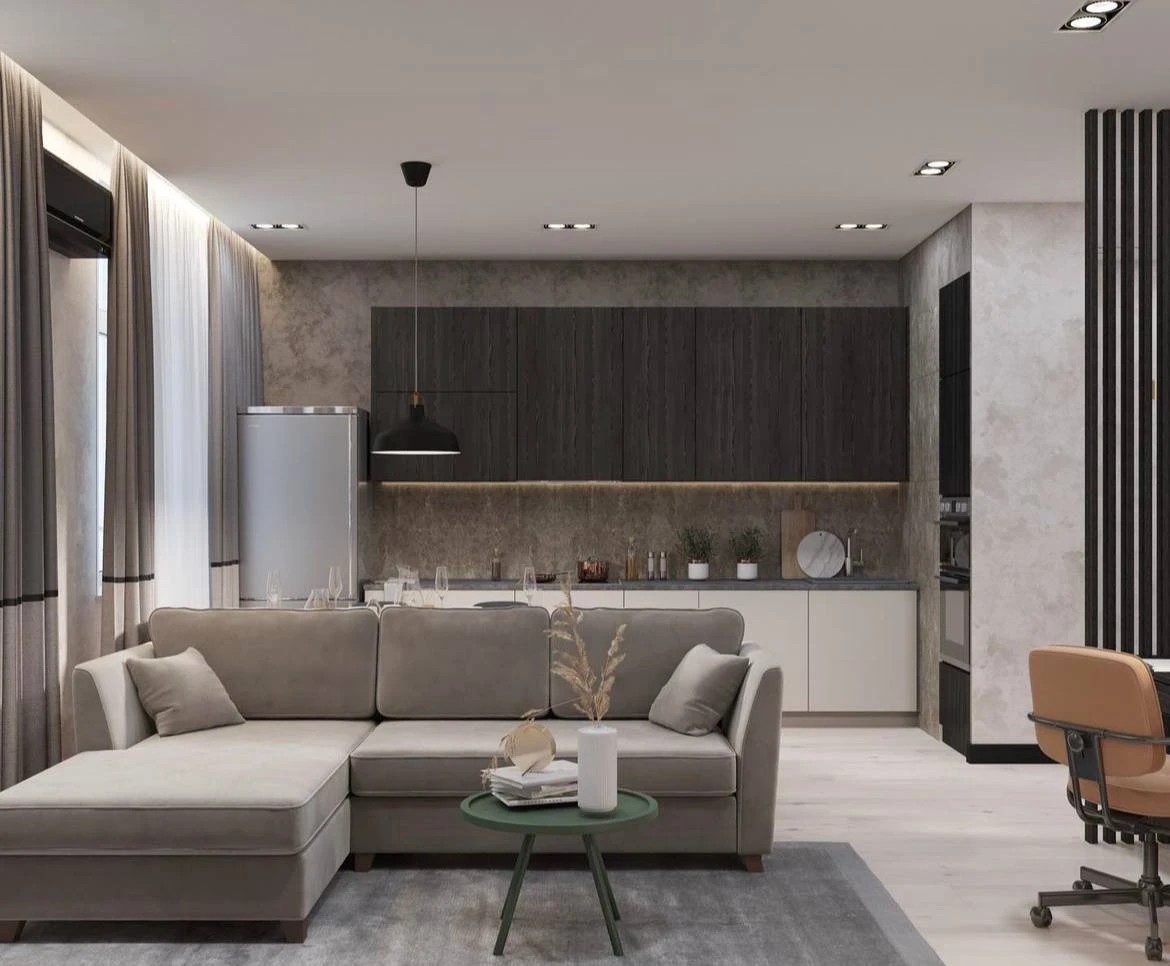 Зона кухни и гостиной для молодого человека