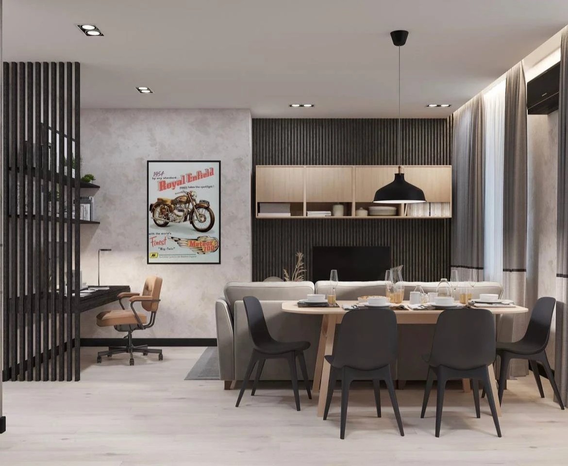 Зона кухни и гостиной для молодого человека