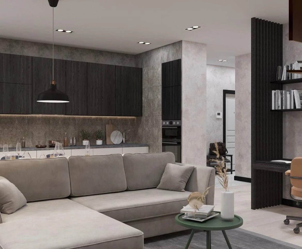 Зона кухни и гостиной для молодого человека