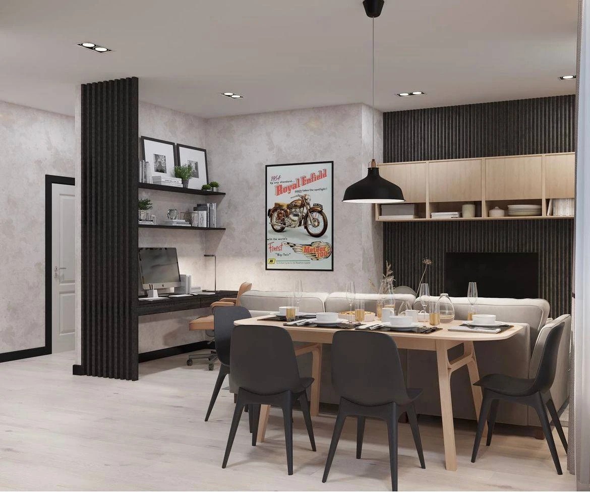 Зона кухни и гостиной для молодого человека