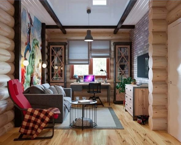 Современный стиль в бревенчатом доме в КП FAMILY CLUB