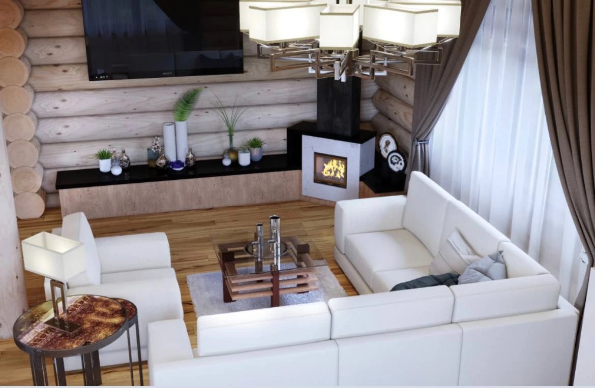 Современный стиль в бревенчатом доме в КП FAMILY CLUB