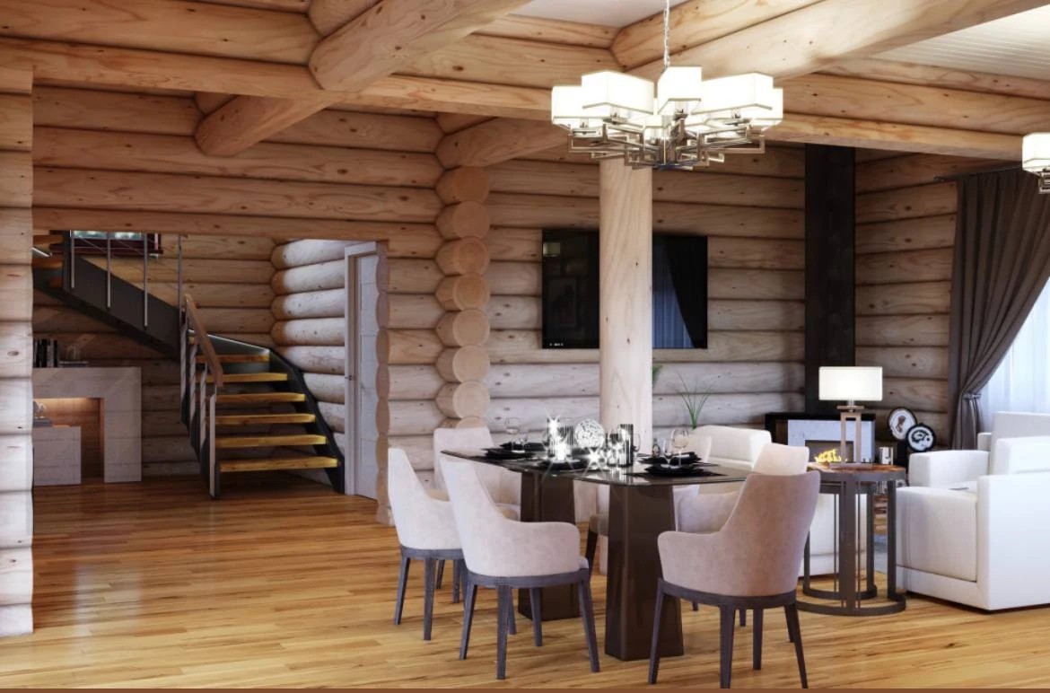 Современный стиль в бревенчатом доме в КП FAMILY CLUB