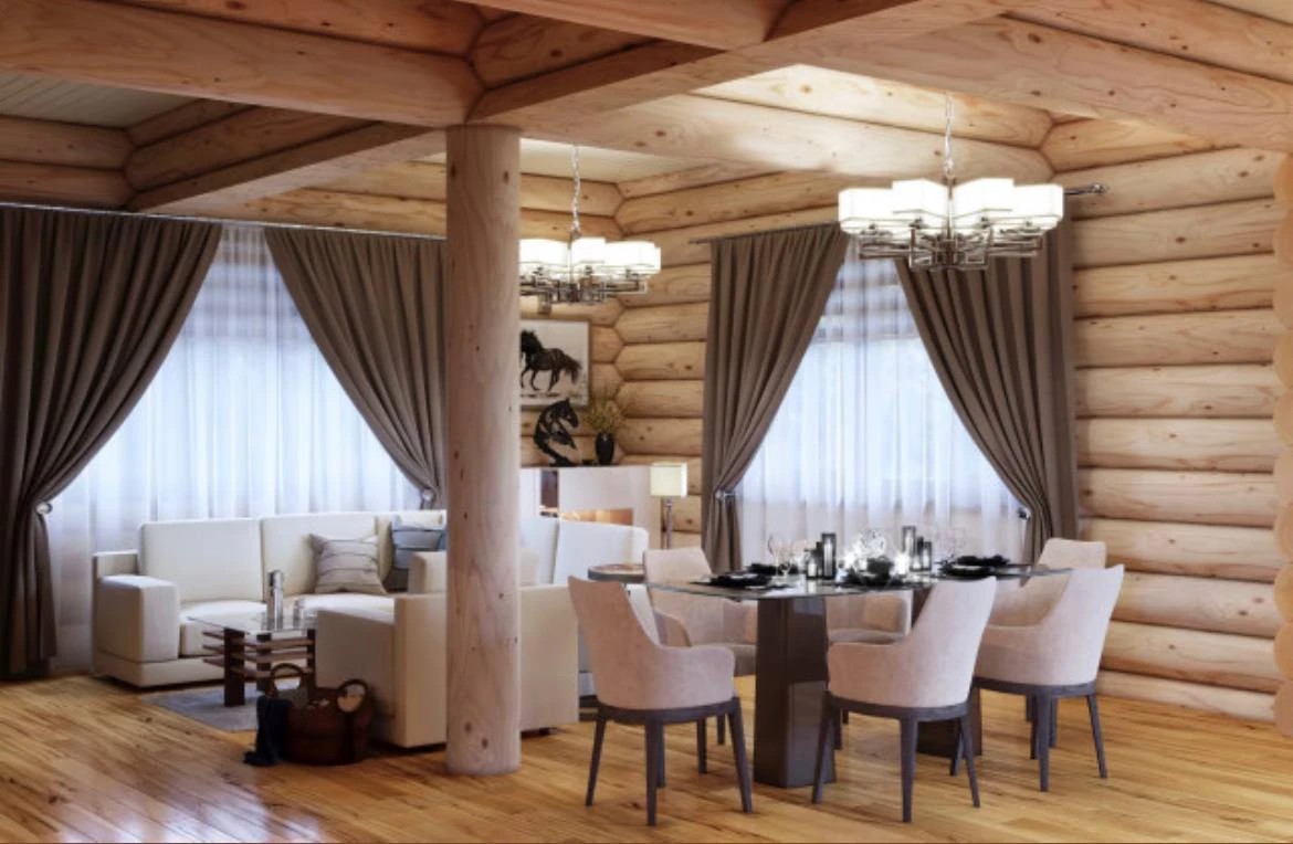 Современный стиль в бревенчатом доме в КП FAMILY CLUB