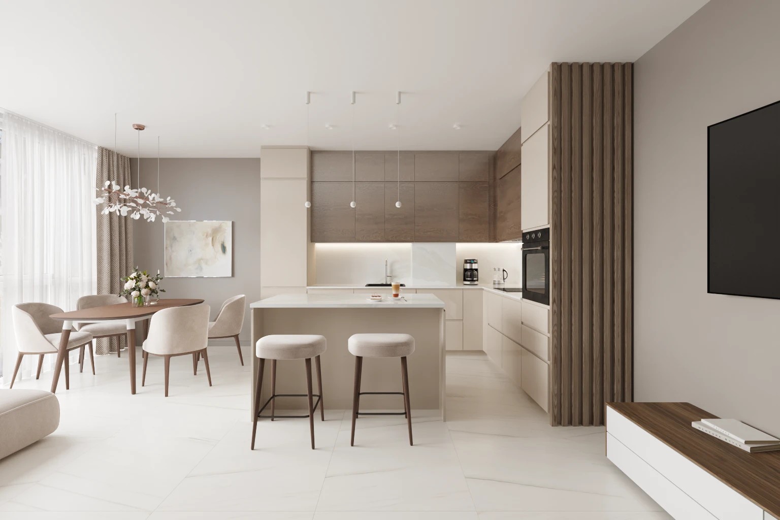 Переустройство кухни-гостиной в квартире на Уральской улице