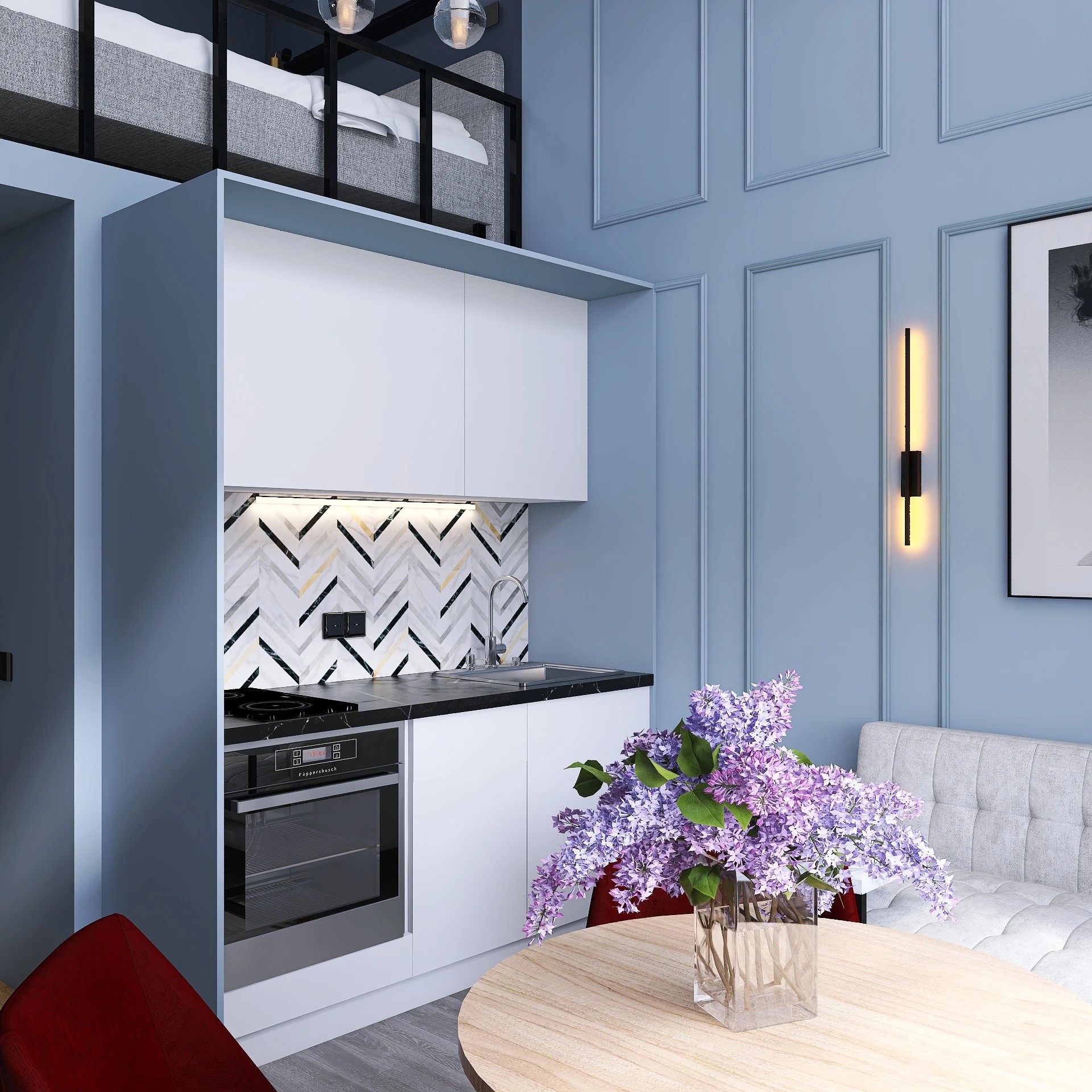 Визуализации основного пространства микро-квартиры