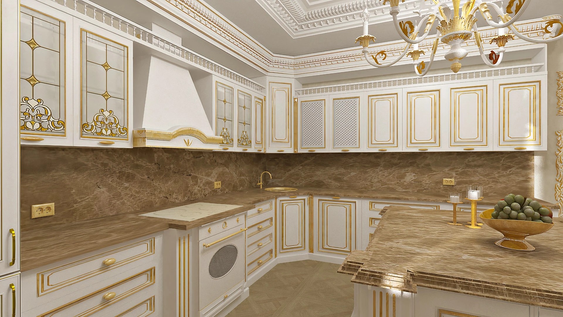 Кухня-столовая в барочном стиле.