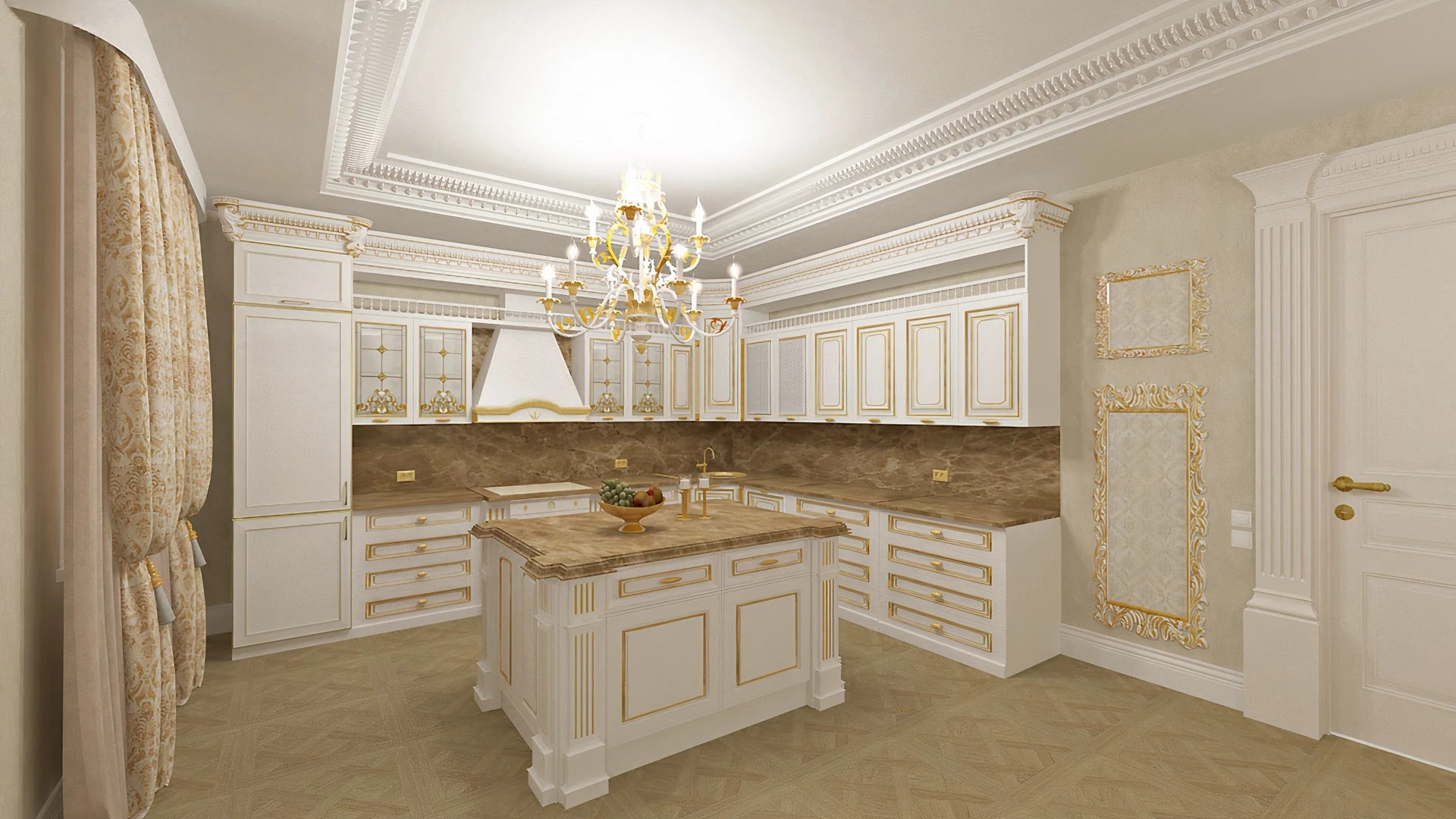 Кухня-столовая в барочном стиле.