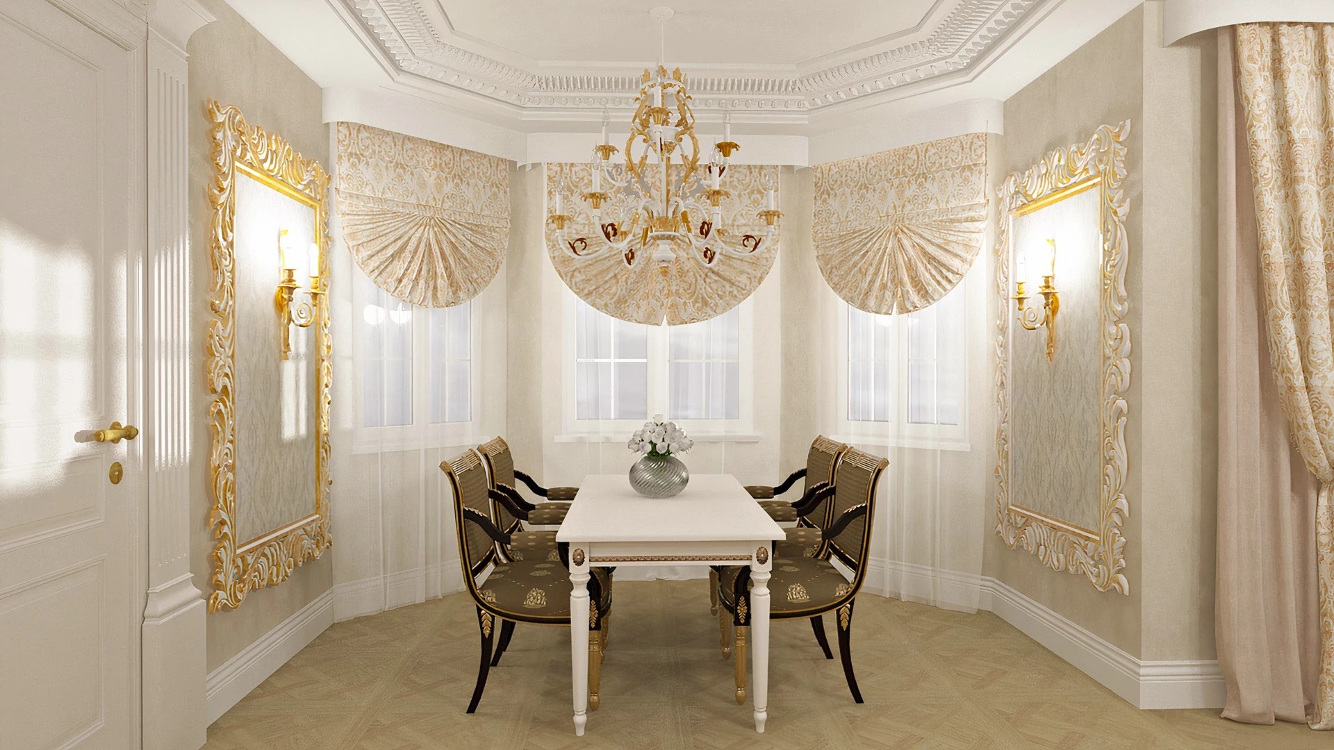 Кухня-столовая в барочном стиле.