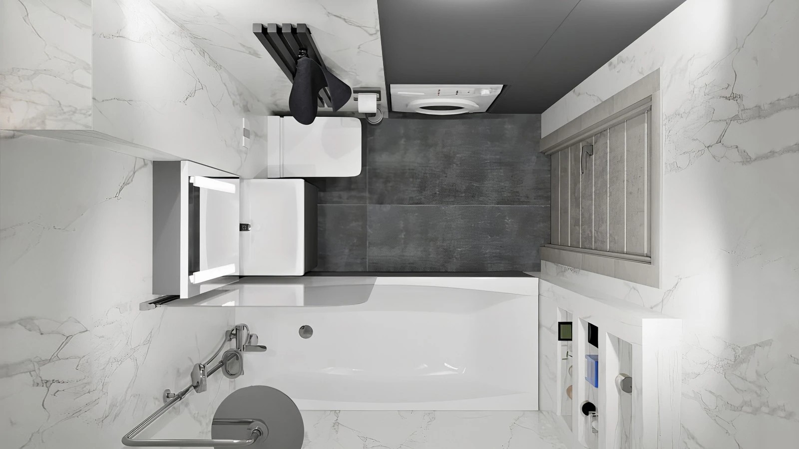 Монохромная ванная комната в минималистичном стиле