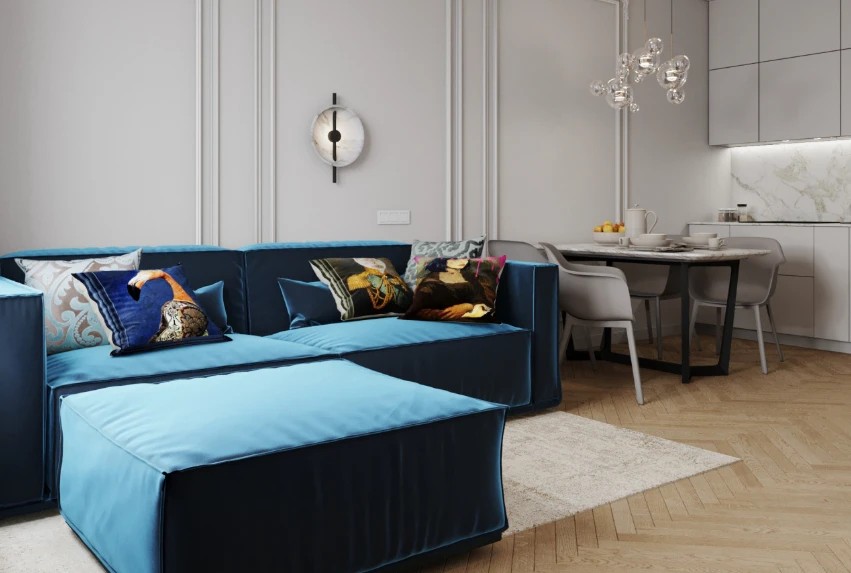 Кухня-гостиная в проекте современной квартиры в Санкт-Петербурге.