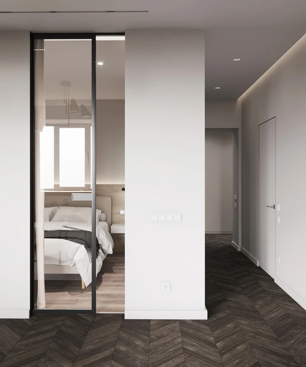 Квартира В Йошкар-Оле  в светлых тонах с темными контрастами.