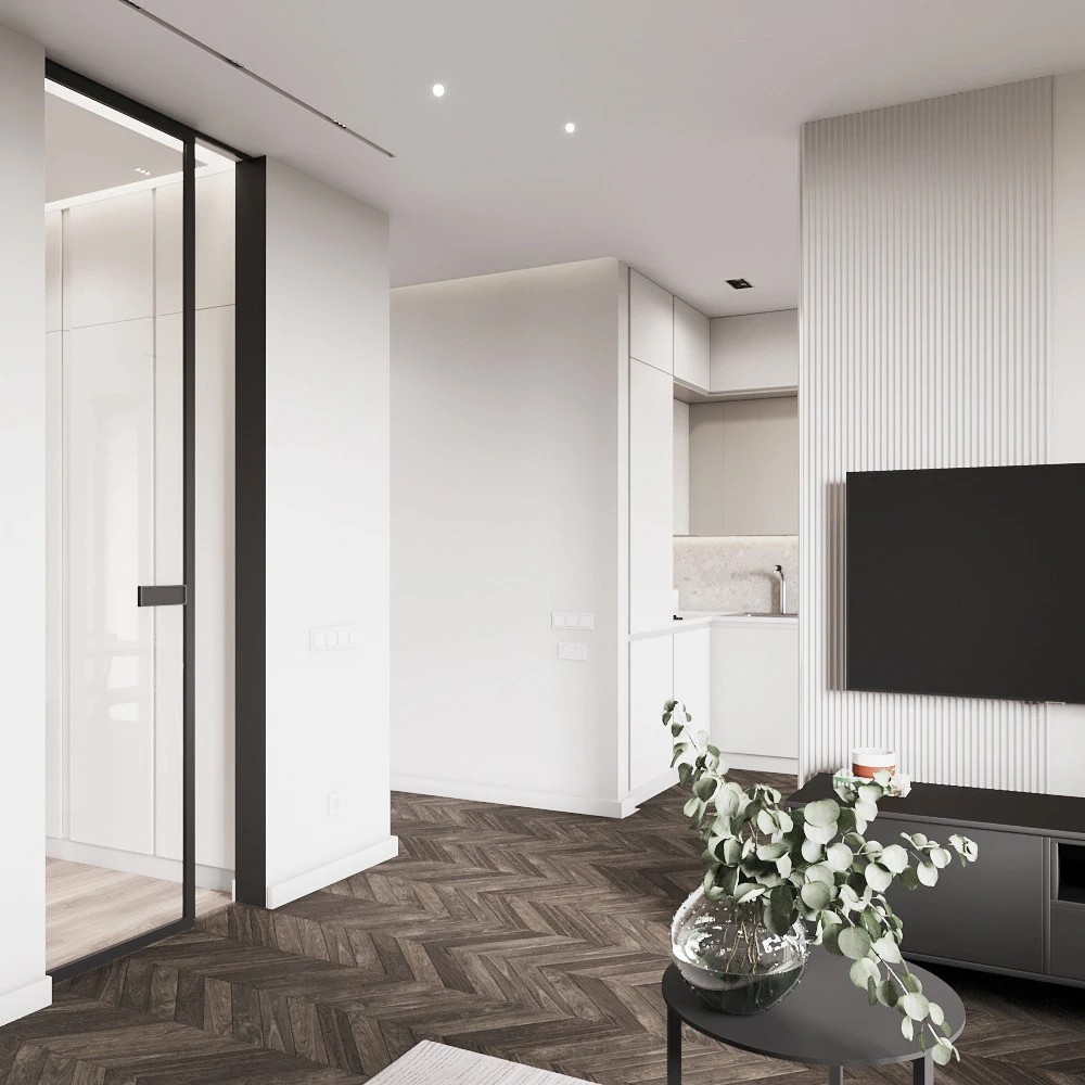 Квартира В Йошкар-Оле  в светлых тонах с темными контрастами.