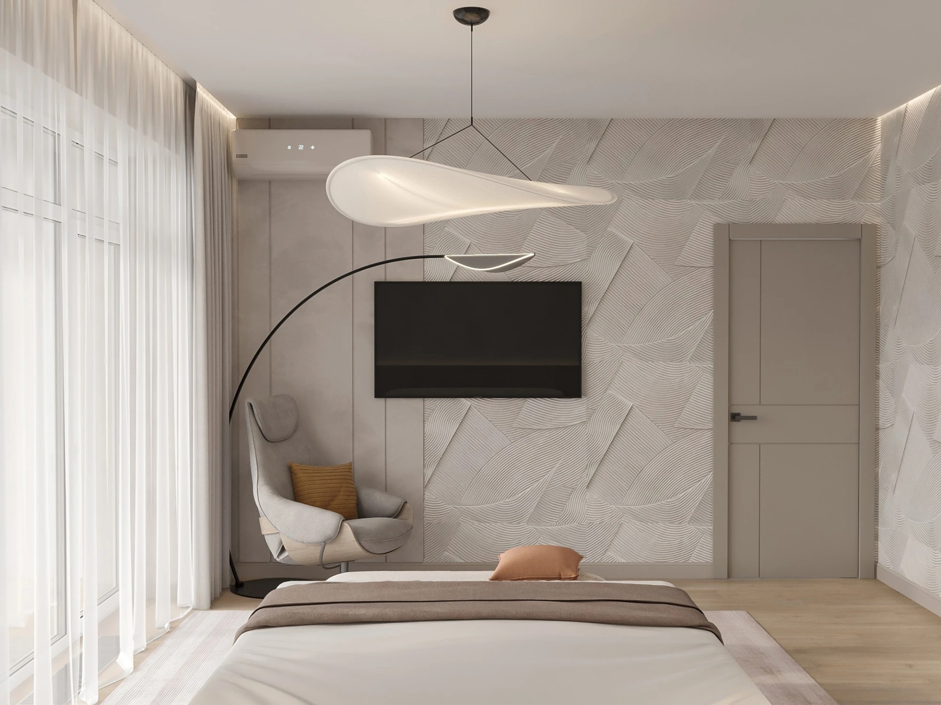 Мастер - спальня с гардеробной комнатой.