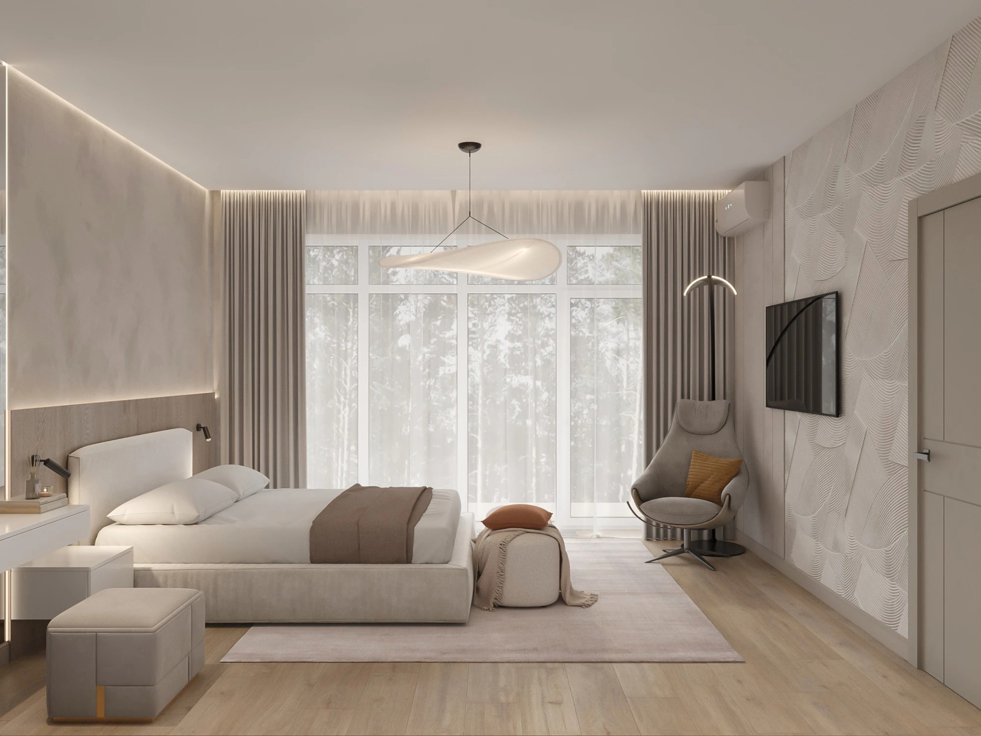 Мастер - спальня с гардеробной комнатой.