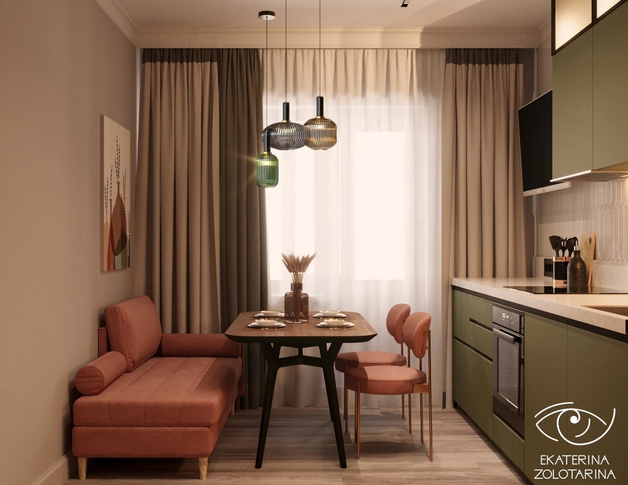 Небольшая кухня с природными мотивами