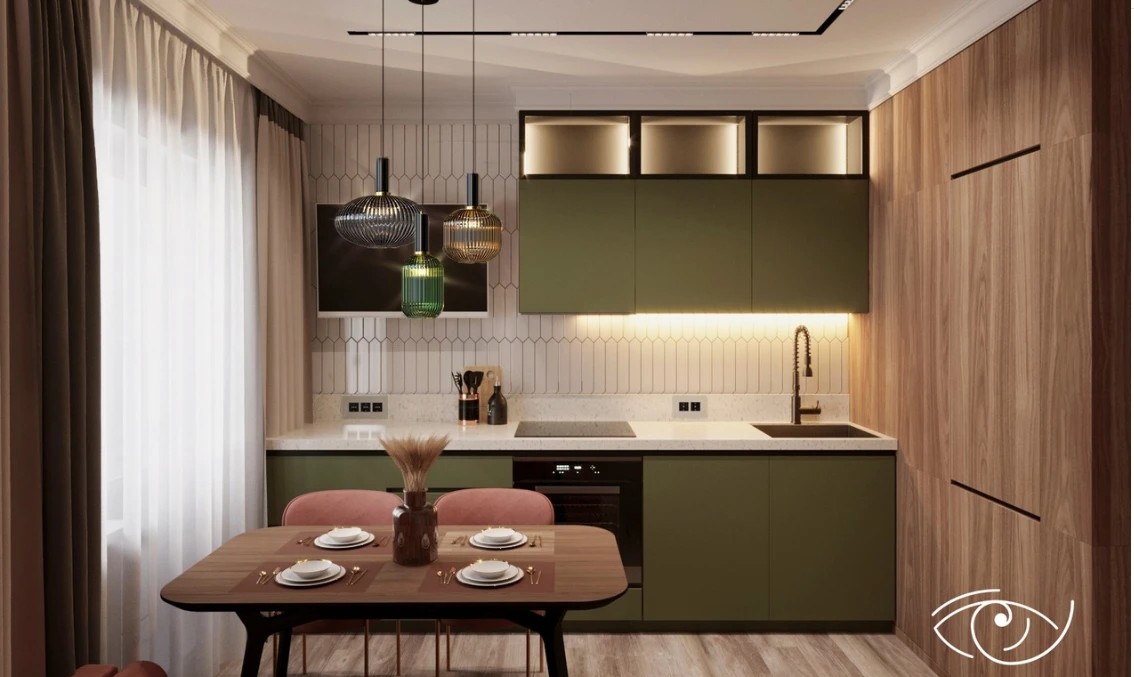 Небольшая кухня с природными мотивами