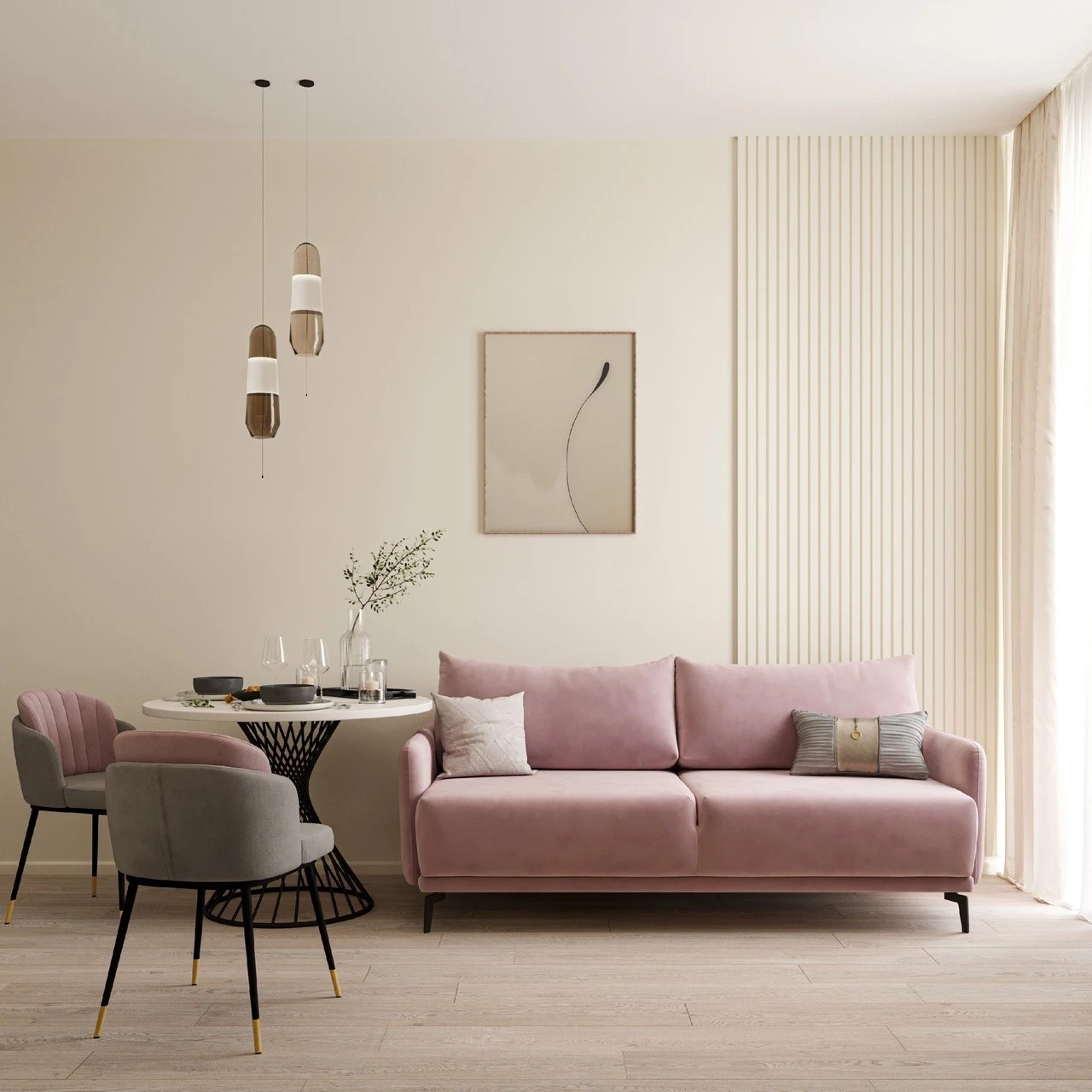 Нежная кухня в проекте для молодой пары