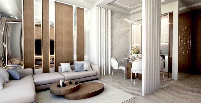 Дизайн интерьера апартаментов в ЖК ВТБ Арена парк. White apart