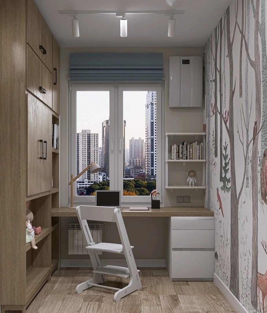 Уютная маленькая детская для девочки первоклашки