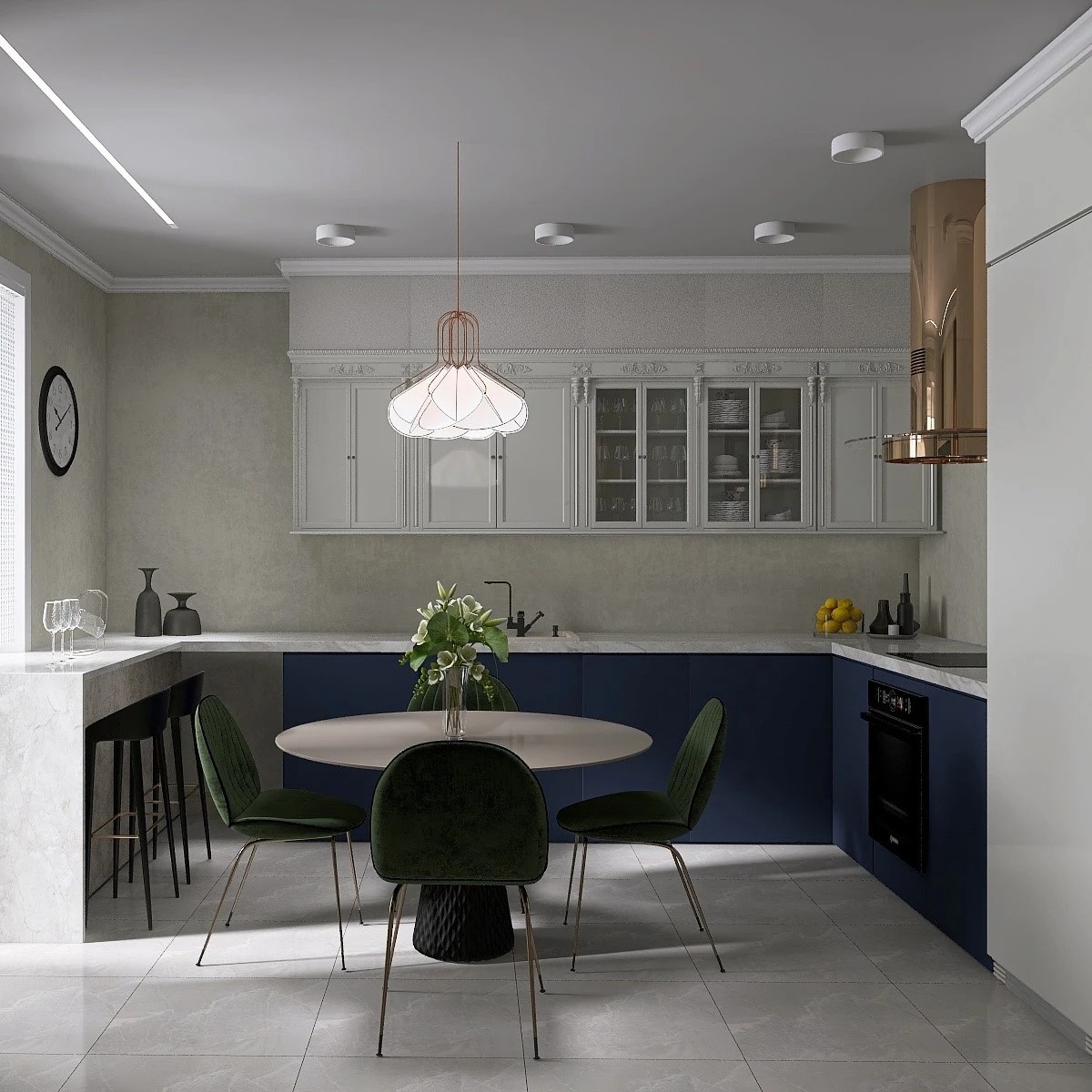 Кухня-гостиная для семьи с двумя детьми.