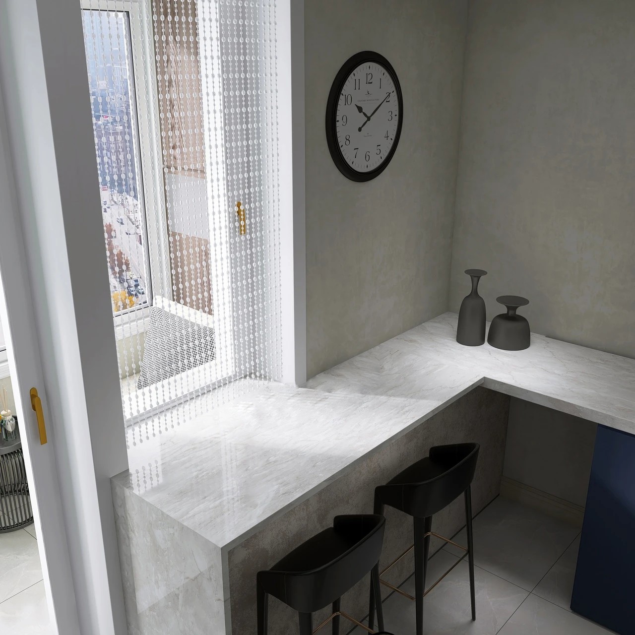 Кухня-гостиная для семьи с двумя детьми.