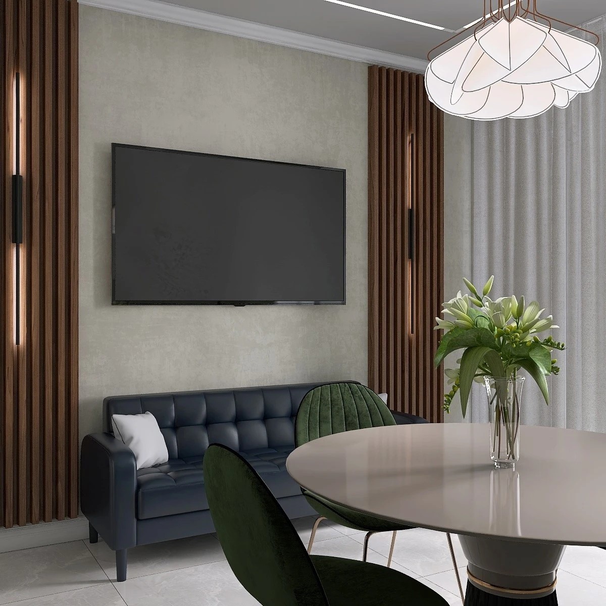 Кухня-гостиная для семьи с двумя детьми.