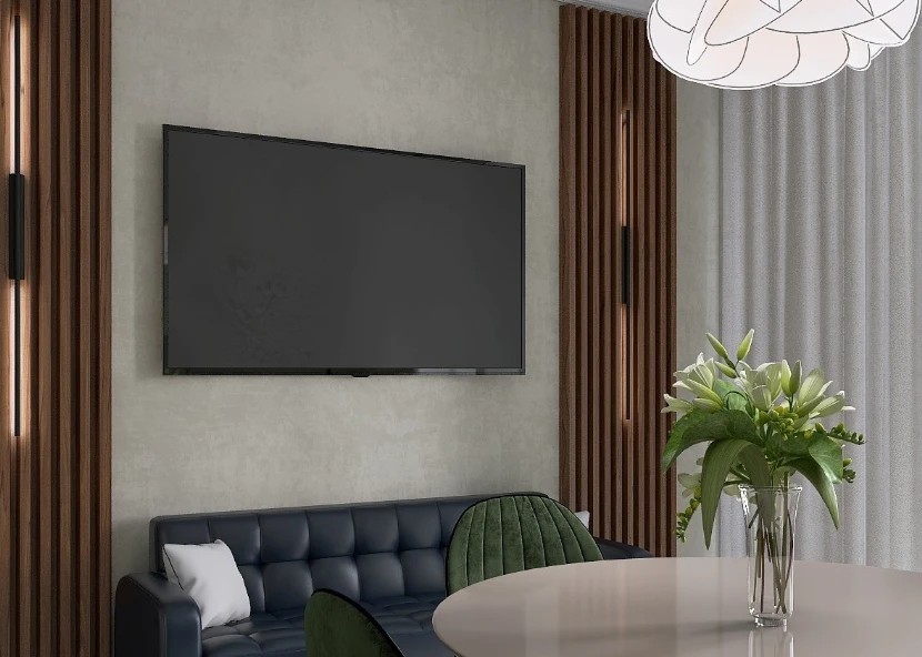 Кухня-гостиная для семьи с двумя детьми.