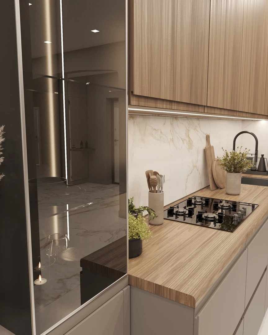 Кухня и зал в современном стиле