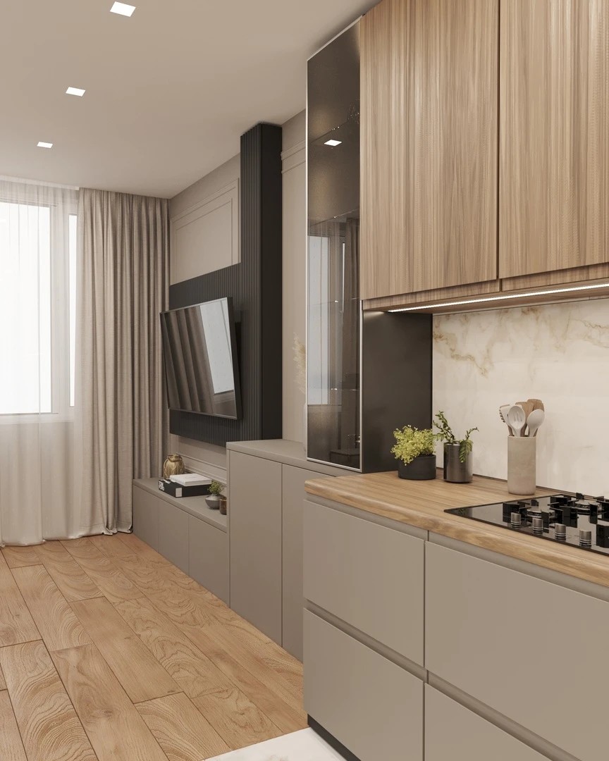 Кухня и зал в современном стиле