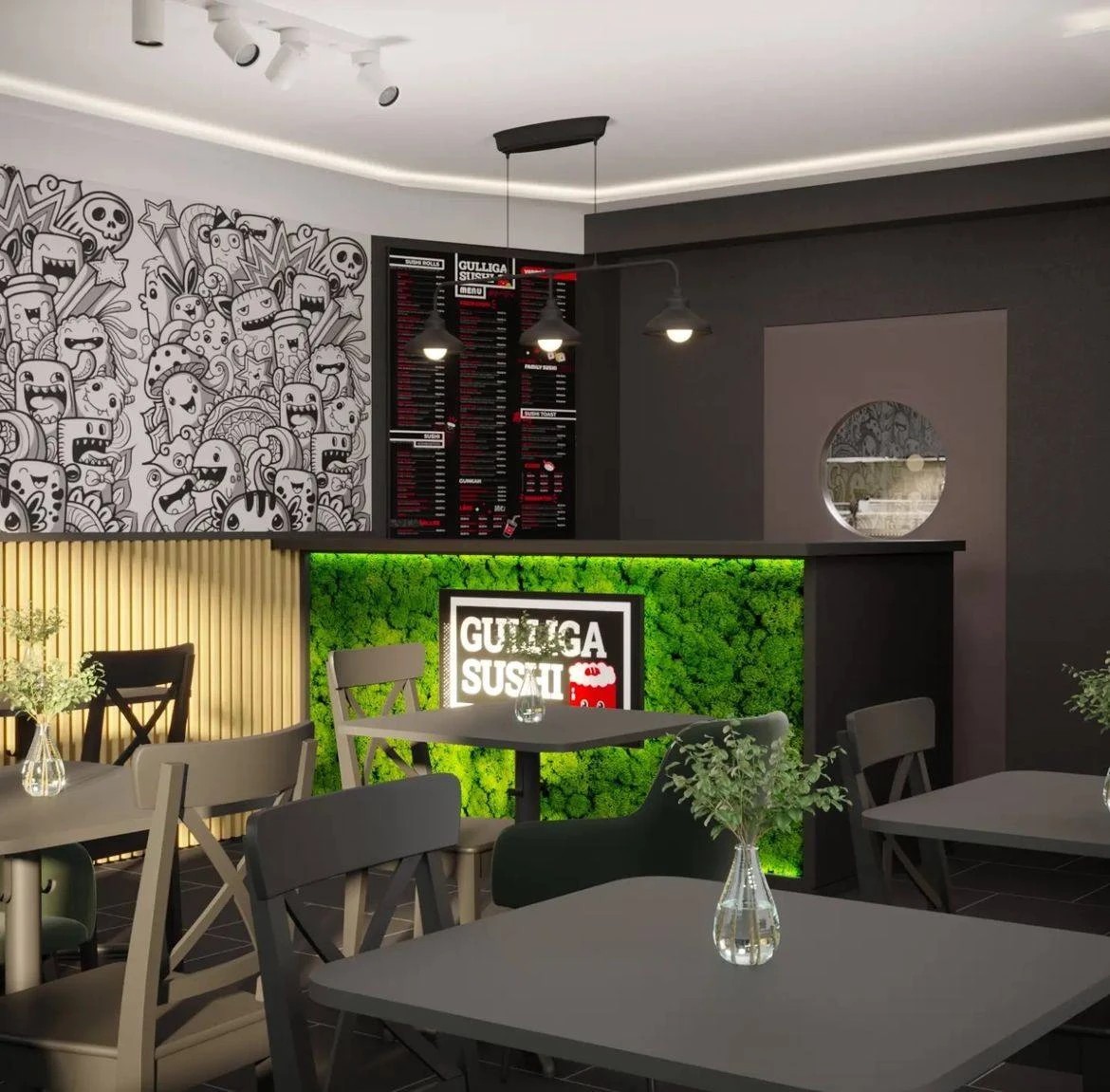 Дизайн кафе GULLIGA SUSHI