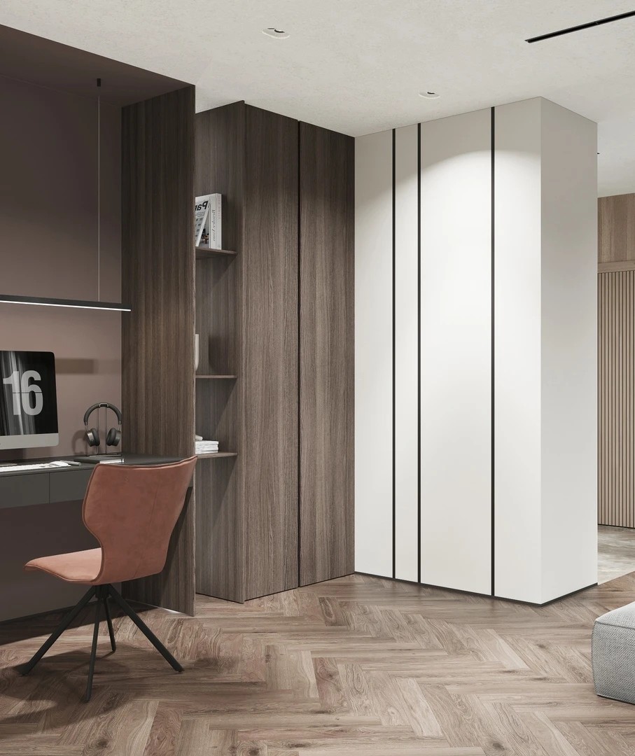 Визуализации стильной рабочей зоны в гостиной