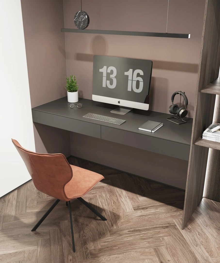 Визуализации стильной рабочей зоны в гостиной